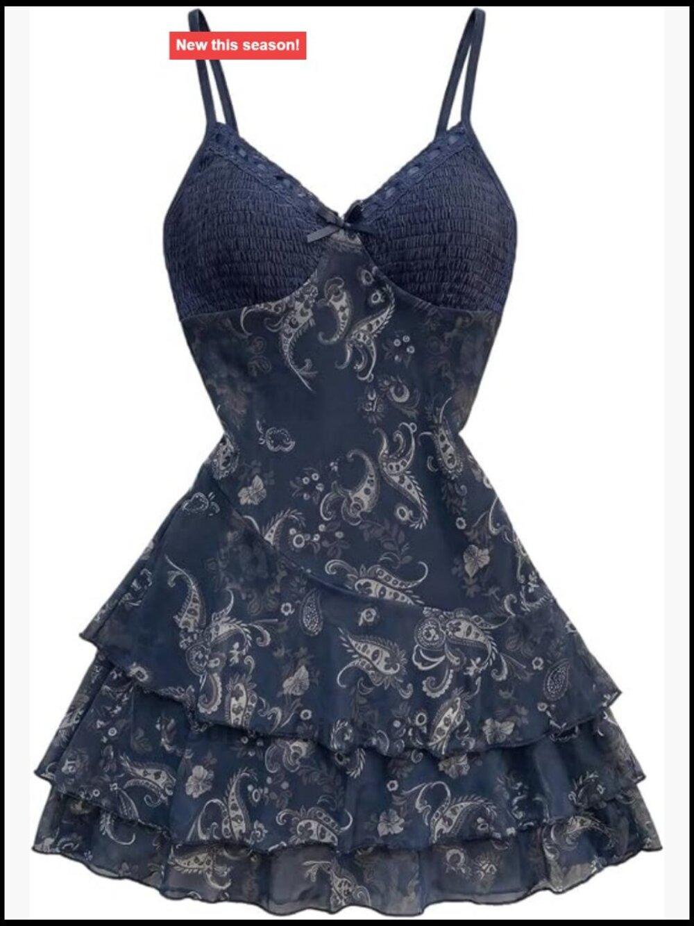 Paisley Boho Mini Dress V-Neck Lace Trim Ruffle Sleeveless